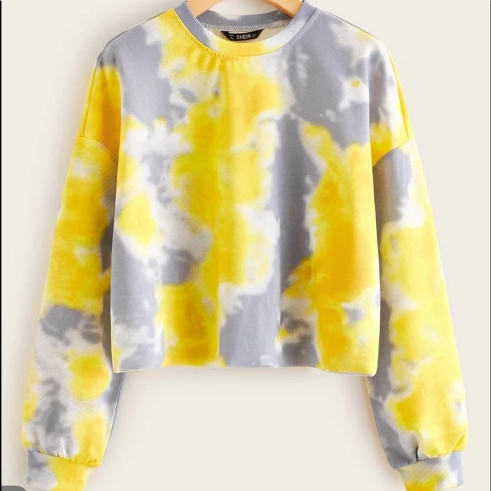 Shein Yellow Tie dye Crop Pullover